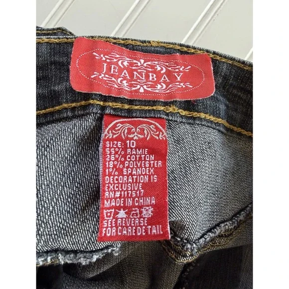 JeanBay Womens 10 Y2K Dark Wash Jeans Embroidered Back Pockets Straight - Picture 3 of 10